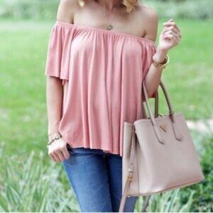 Nordstrom BP Blouse XS Off Shoulder Raw Hem Dusty Rose Pink Boho Draped